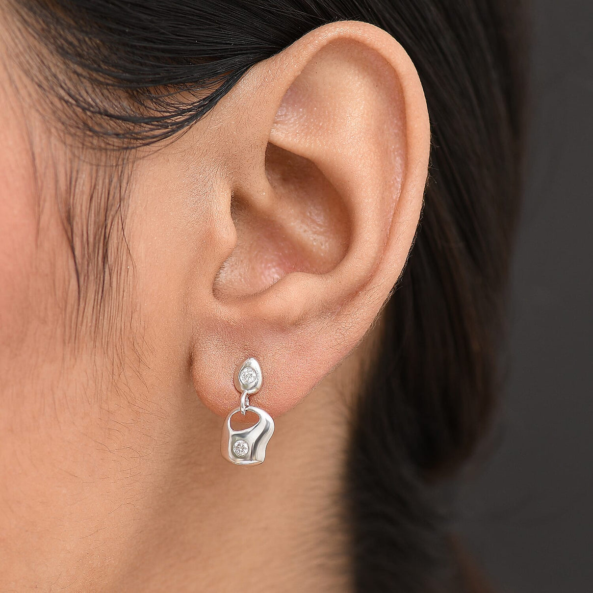 LUXURIANT Lab Grown Diamond Dangle Earrings in Rhodium Overlay Sterling Silver 8286502 3