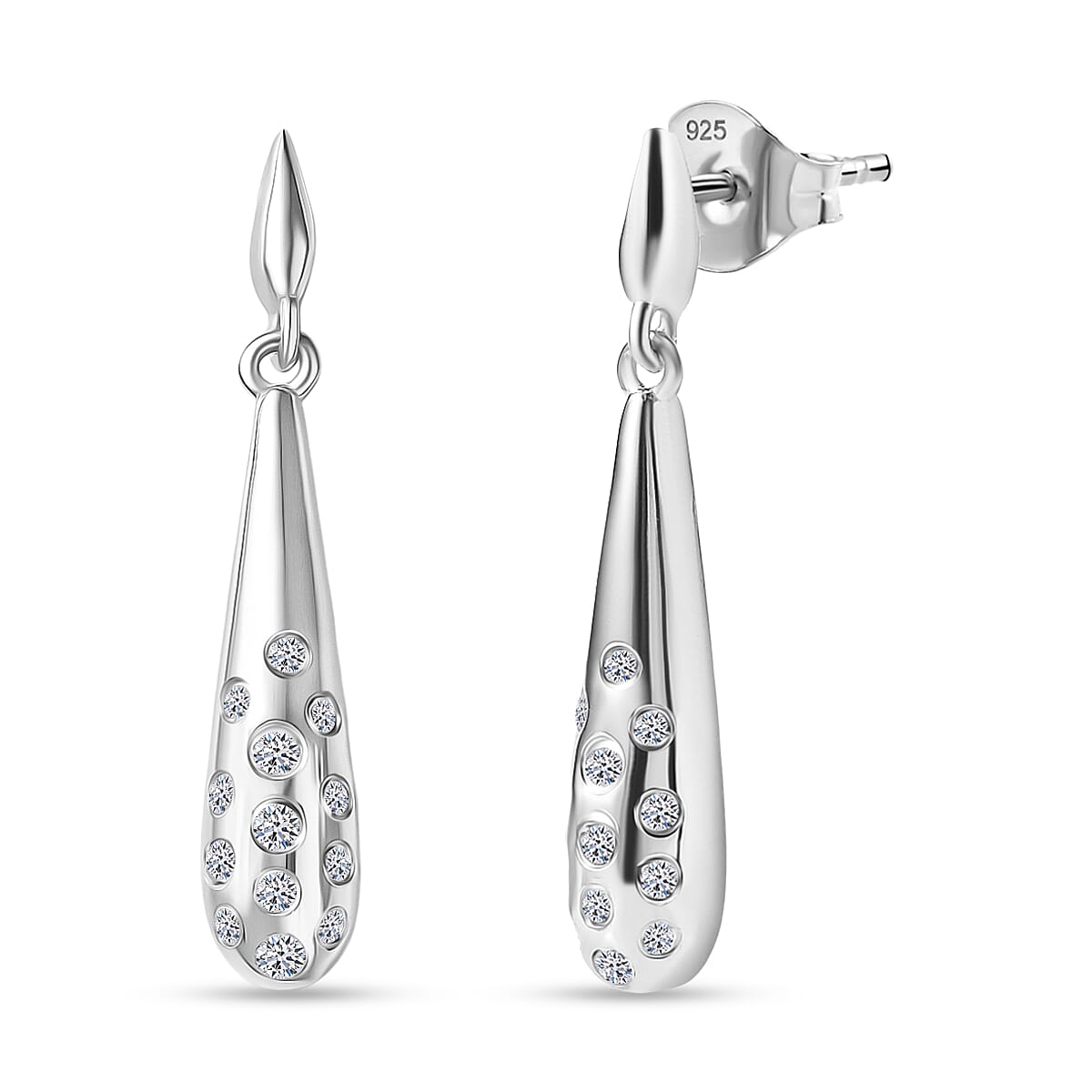 LUXURIANT Lab Grown Diamond (SI-GH) Dangling Drop Earring with Push Back in Rhodium Overlay Sterling Silver 8294712 0