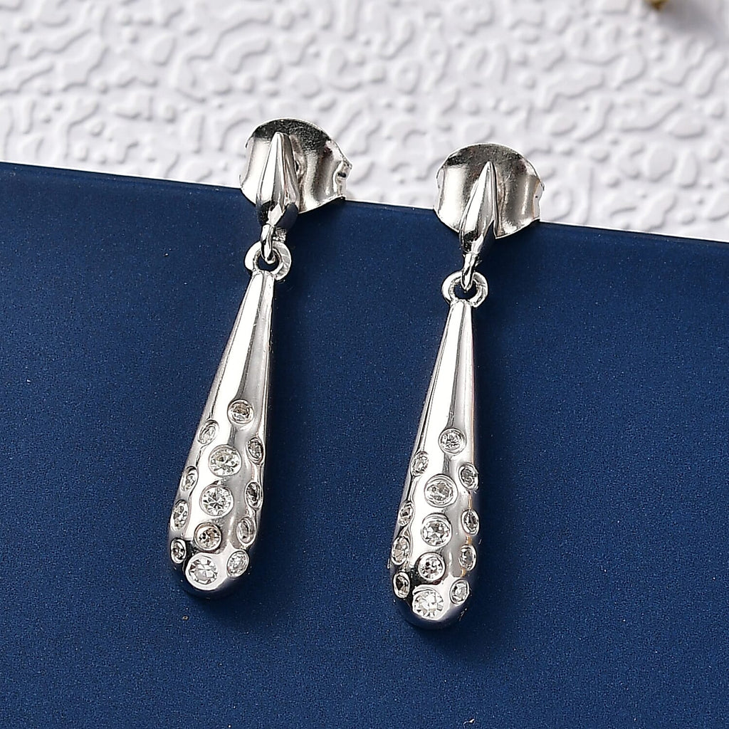 Luxuriant Lab Grown Diamond (SI-GH) Dangling Earring with Push Back in Rhodium Overlay Sterling Silver 0.26 Ct.