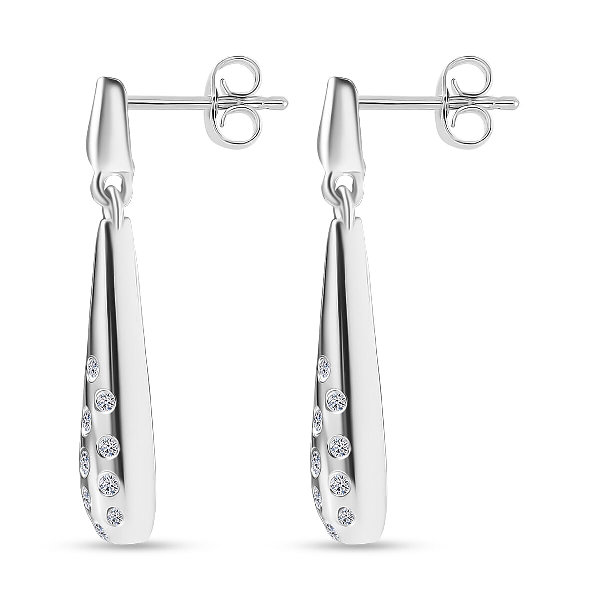 LUXURIANT Lab Grown Diamond (SI-GH) Dangling Drop Earring with Push Back in Rhodium Overlay Sterling Silver 8294712 4