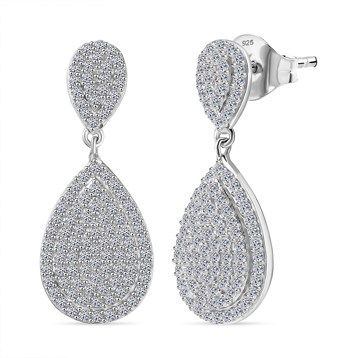 LUXURIANT 1 Ct. Lab Grown Diamond Dangle Earrings in Rhodium Overlay Sterling Silver 8301682 0