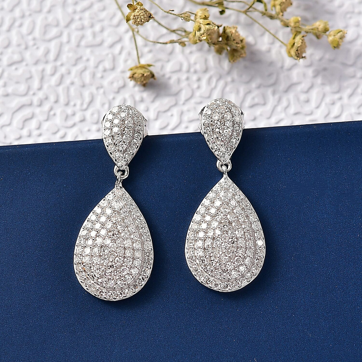 LUXURIANT 1 Ct. Lab Grown Diamond Dangle Earrings in Rhodium Overlay Sterling Silver 8301682 2