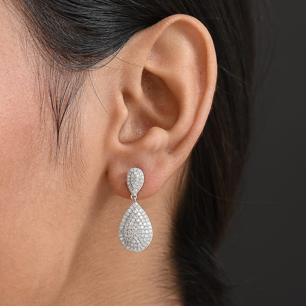 LUXURIANT 1 Ct. Lab Grown Diamond Dangle Earrings in Rhodium Overlay Sterling Silver 8301682 3