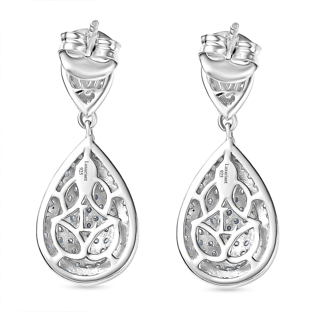 Luxuriant Lab Grown Diamond (SI-GH) Dangling Earring with Push Back in Rhodium Overlay Sterling Silver 1.00 Ct.