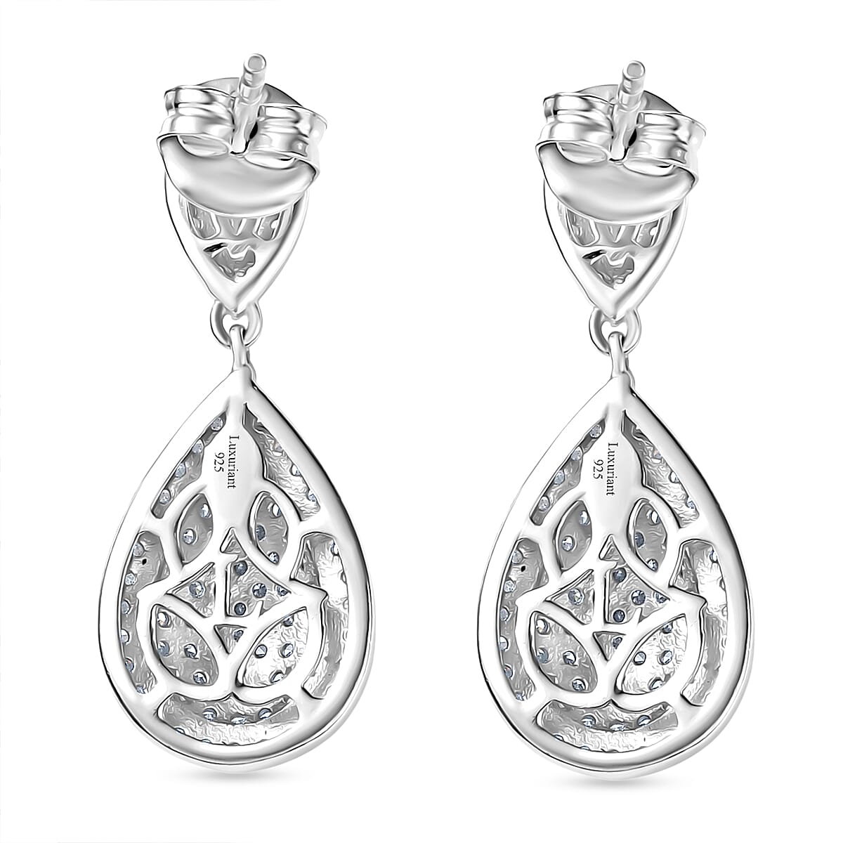 LUXURIANT 1 Ct. Lab Grown Diamond Dangle Earrings in Rhodium Overlay Sterling Silver 8301682 5