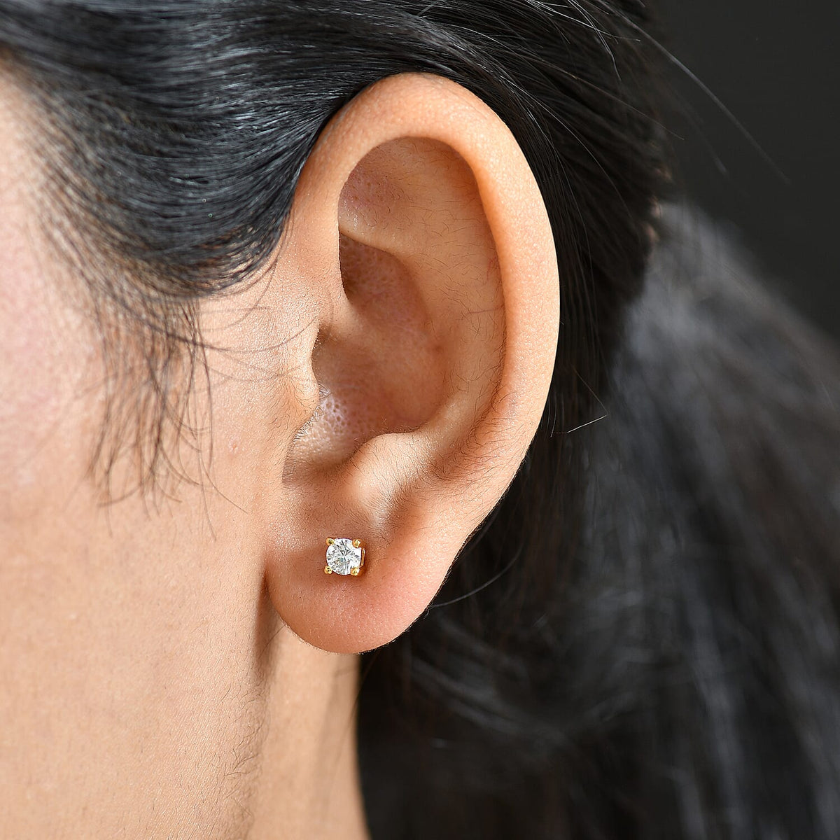 LUXURIANT 0.5 Ct. Lab Grown Diamond Solitaire Stud Earring with Push Back in 18K Vermeil Yellow Gold Plated Sterling Silver (SI-GH) 8360018 3