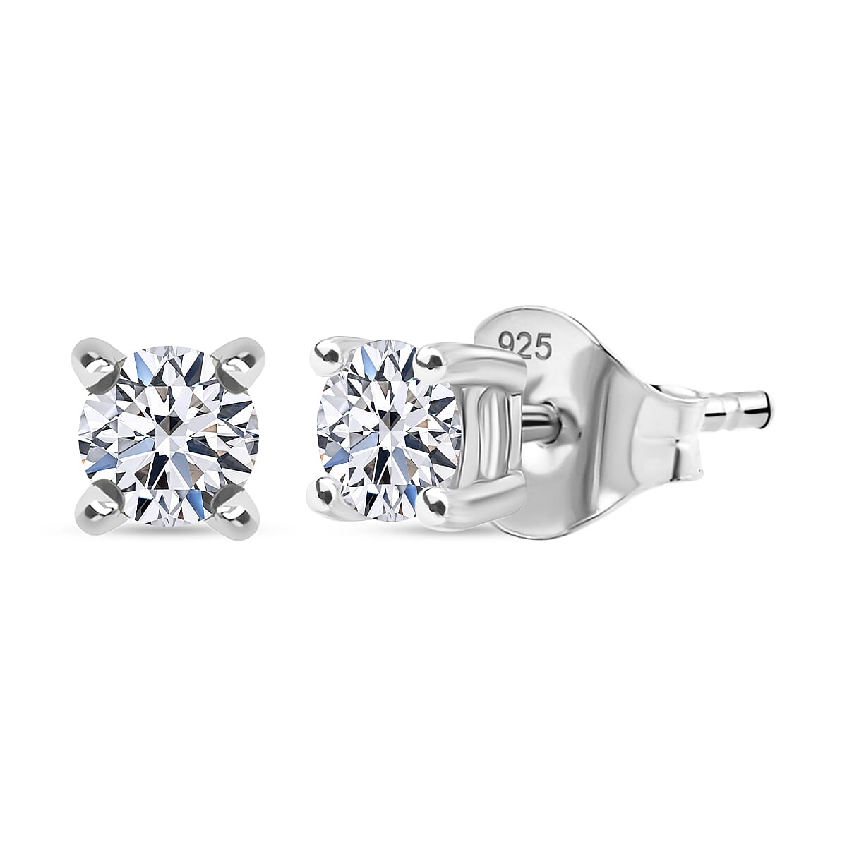 LUXURIANT 0.5 Ct. Lab Grown Diamond Solitaire Stud Earring with Push Back in Rhodium Overlay Sterling Silver (SI-GH) 8360017 0