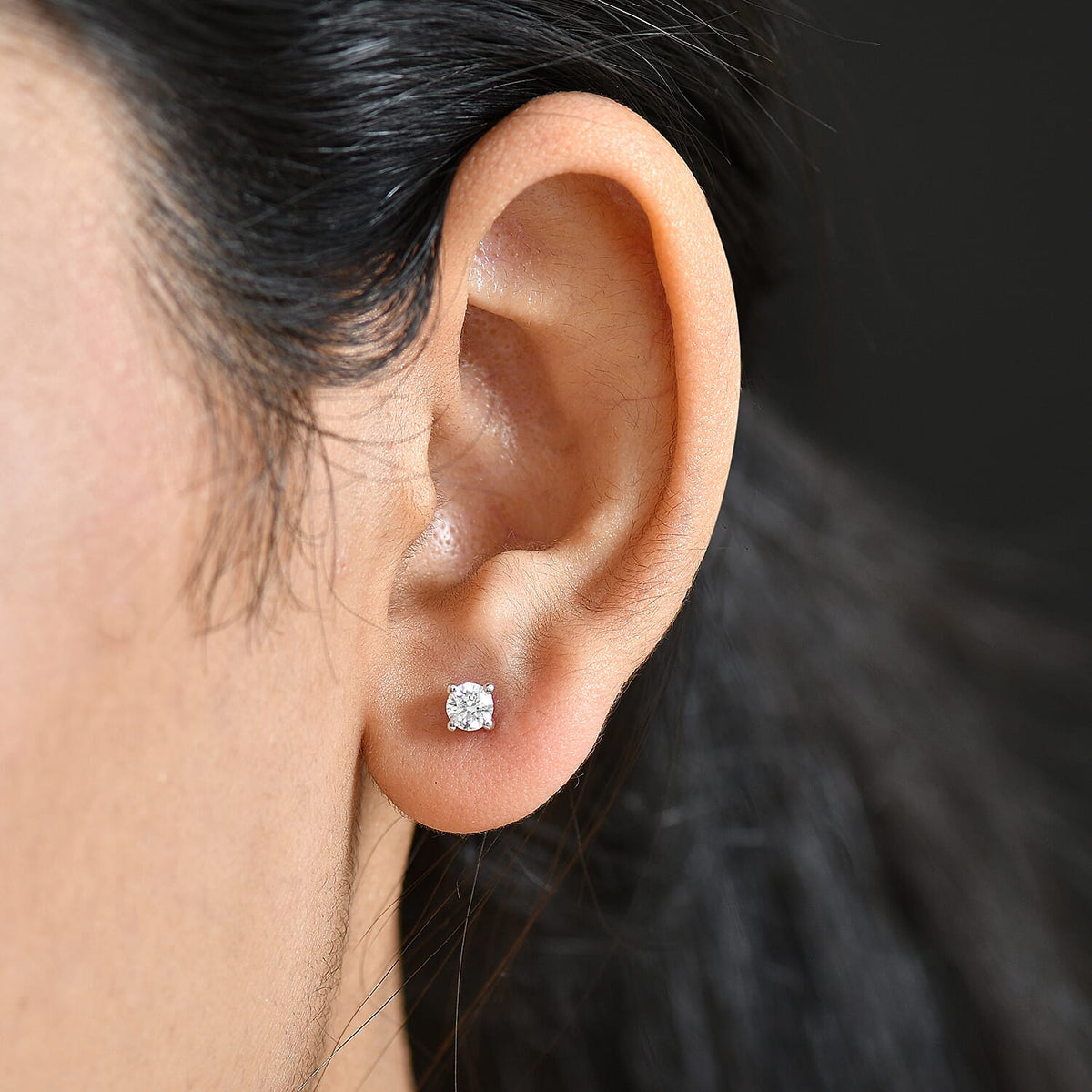 LUXURIANT 0.5 Ct. Lab Grown Diamond Solitaire Stud Earring with Push Back in Rhodium Overlay Sterling Silver (SI-GH) 8360017 3