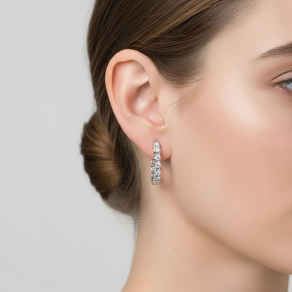 LUXURIANT 1 Ct. Lab Grown Diamond Hoop Earrings in Rhodium Sterling Silver 8380123 3