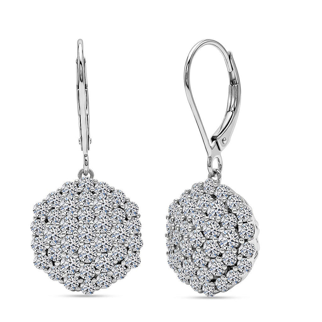 Hollywood Boulevard Collection -Luxuriant - Lab Grown Diamond (SI G-H) Earring with Lever Back in Rhodium Overlay Sterling Silver 3.00 Ct.