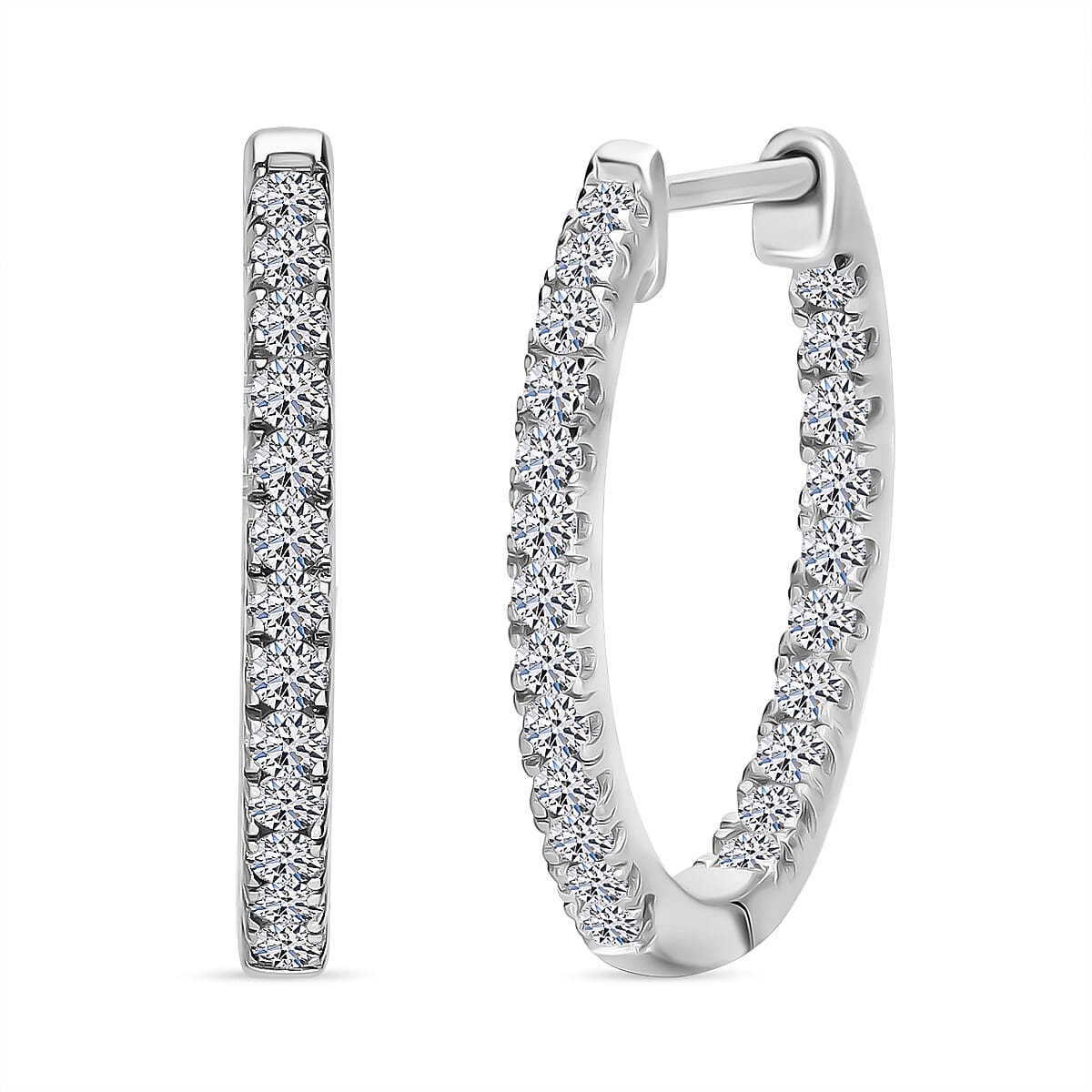 LUXURIANT Lab Grown Diamond Hoop Earring with Clasp in Platinum Overlay Sterling Silver 8040877 0