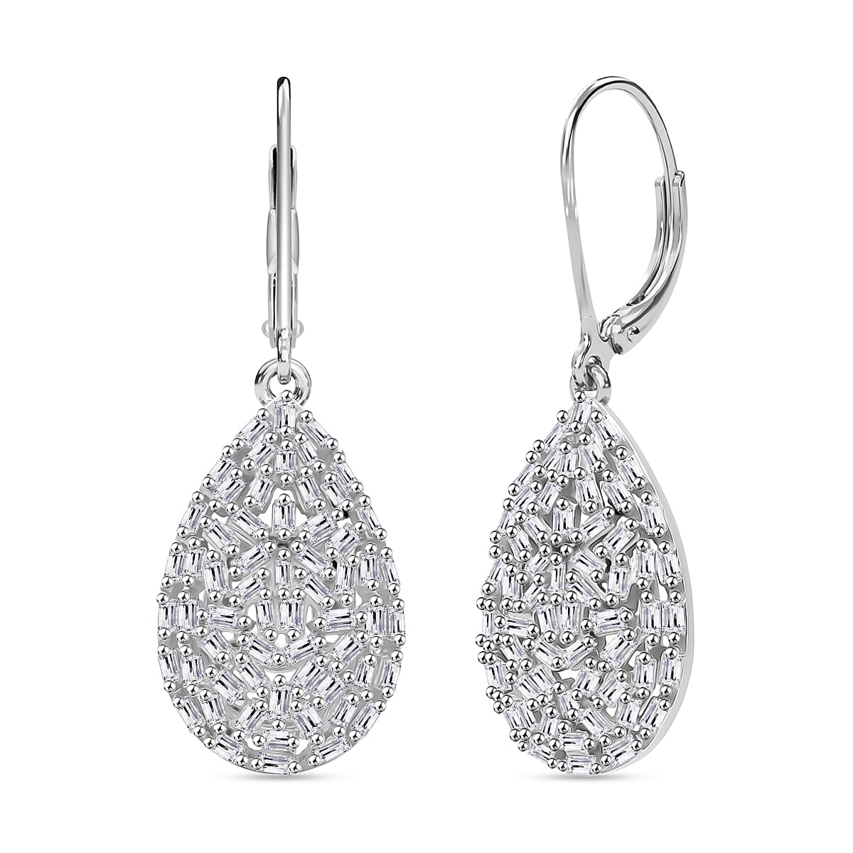 LUXURIANT 1 Ct. Lab Grown Diamond Cluster Drop Earring with Lever Back in Rhodium Overlay Sterling Silver 8230611 0