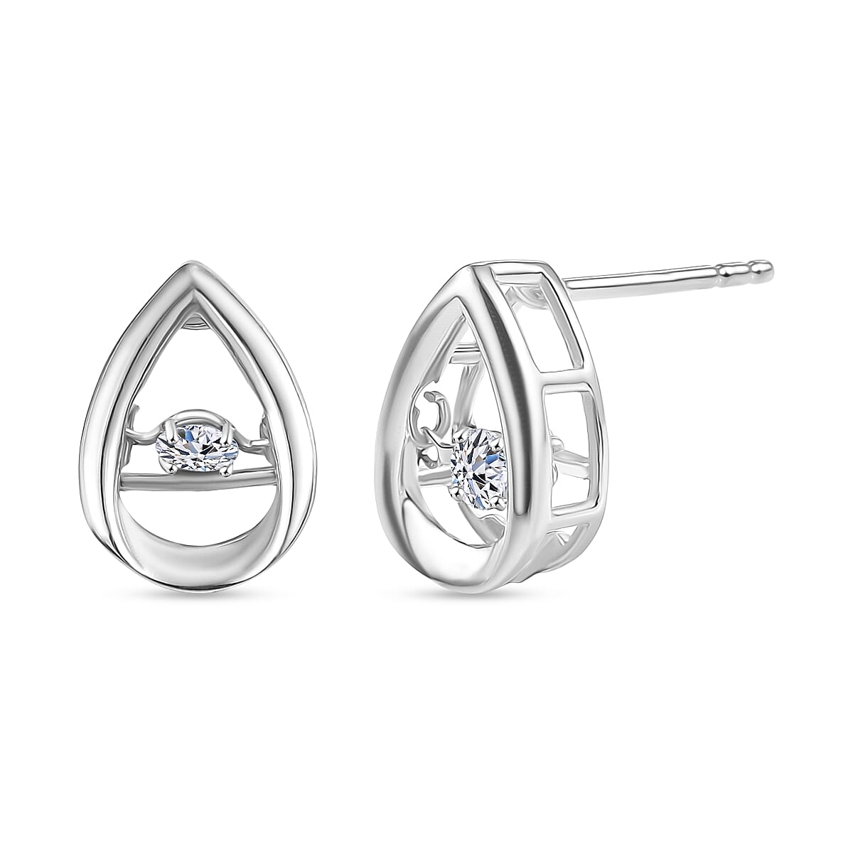 LUXURIANT Lab Grown Diamond TearDrop Solitaire Earring in Rhodium Overlay Sterling Silver 0.21 Ct. 8466147 0