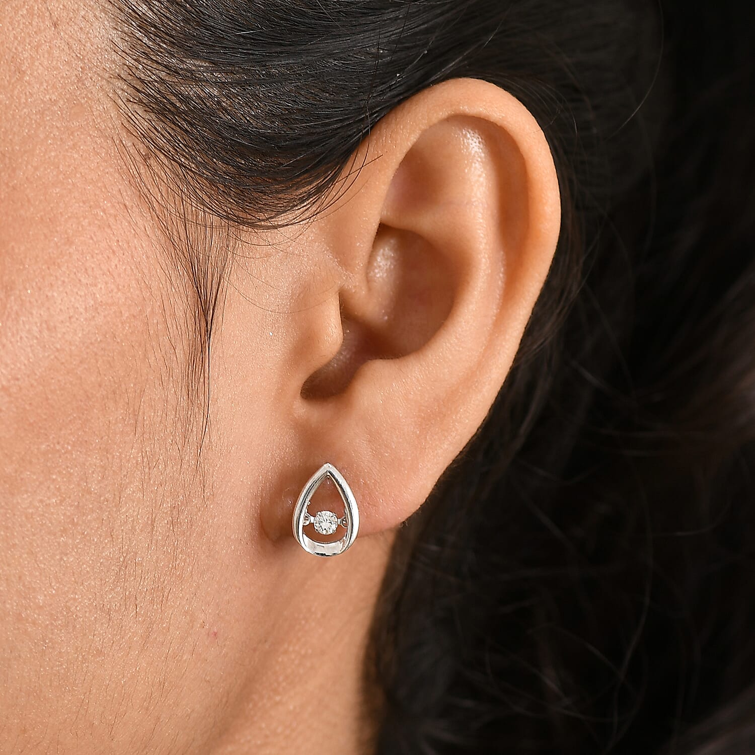 LUXURIANT Lab Grown Diamond TearDrop Solitaire Earring in Rhodium Overlay Sterling Silver 0.21 Ct. 8466147 2