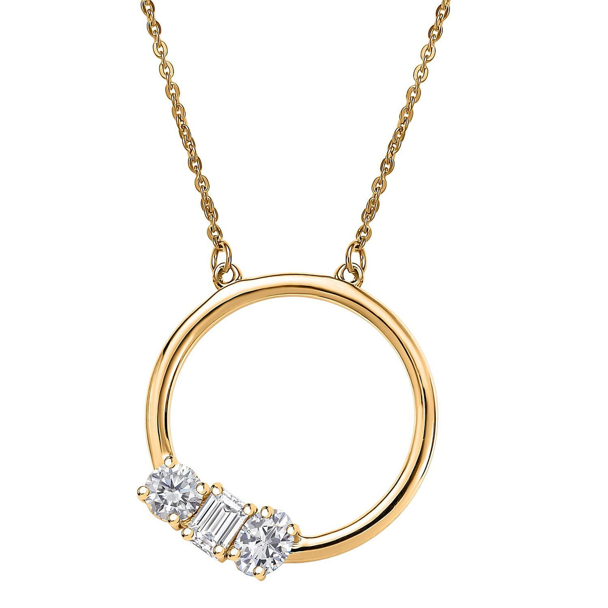Luxuriant Lab Grown Diamond VS/EF Trilogy Necklace (Size 20) with Lobster Clasp in 18K Vermeil Yellow Gold Plated Sterling Silver V32686979 0