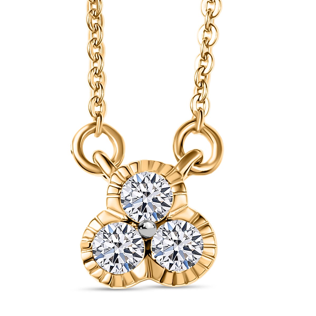 LUXURIANT Lab Grown Diamond Trilogy Necklace (Size 20) in 18K Vermeil Yellow Gold Plated Sterling Silver (SI-GH) 8286246 0