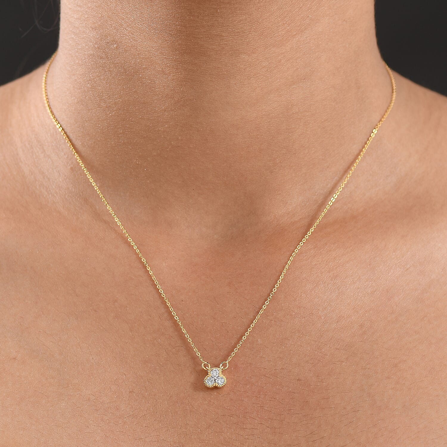 LUXURIANT Lab Grown Diamond Trilogy Necklace (Size 20) in 18K Vermeil Yellow Gold Plated Sterling Silver (SI-GH) 8286246 2
