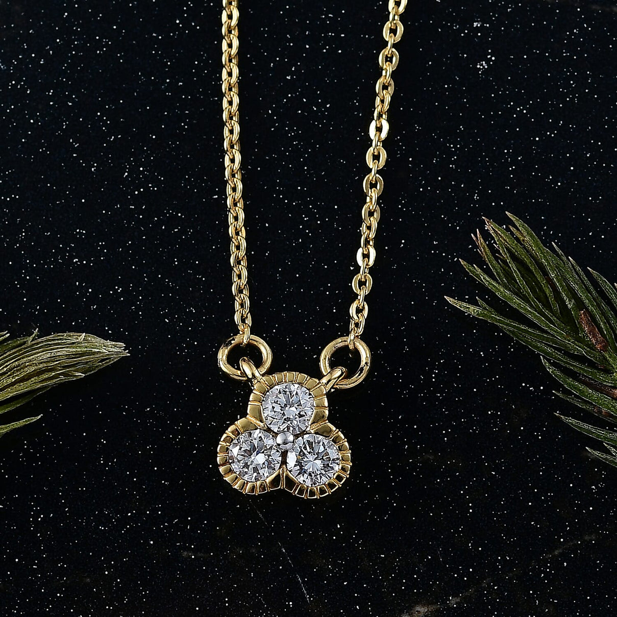 LUXURIANT Lab Grown Diamond Trilogy Necklace (Size 20) in 18K Vermeil Yellow Gold Plated Sterling Silver (SI-GH) 8286246 3