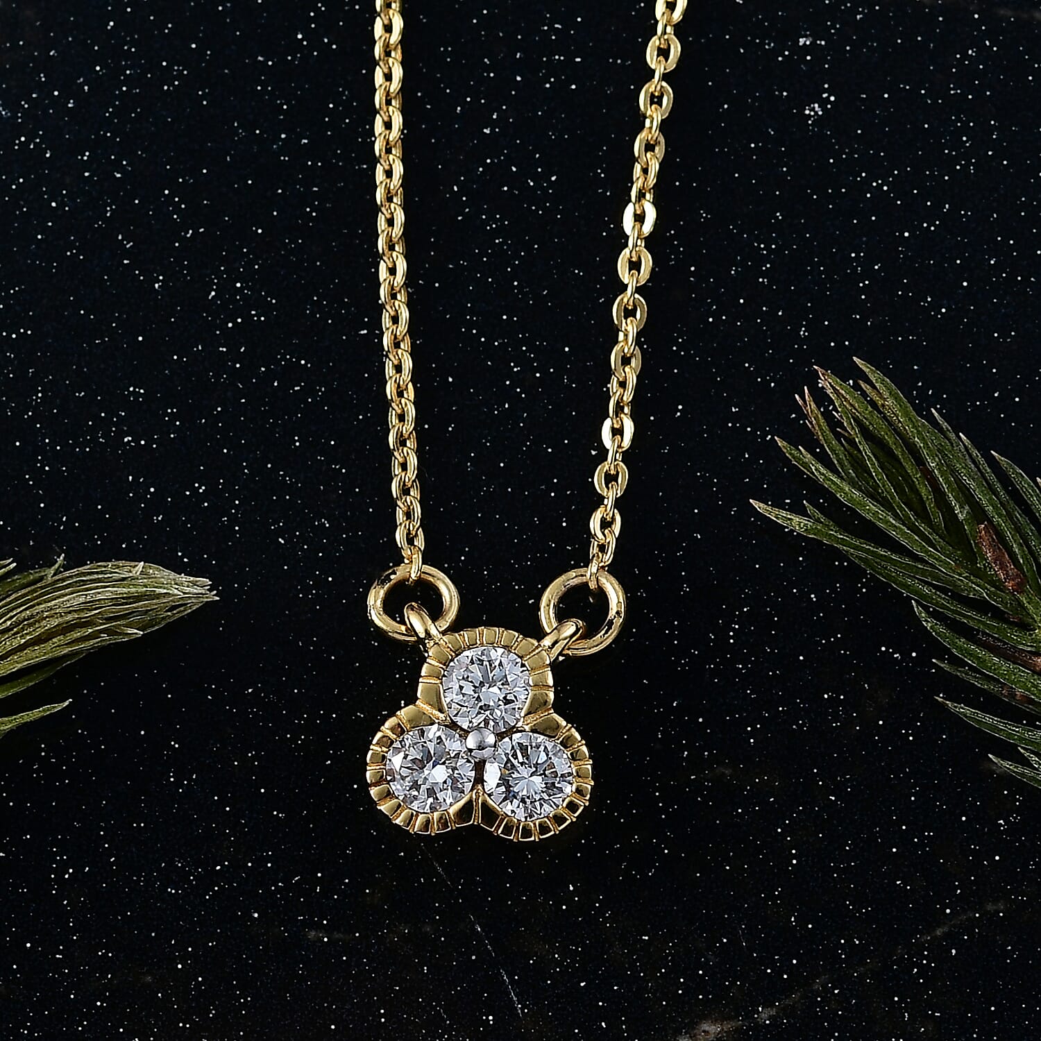 LUXURIANT Lab Grown Diamond Trilogy Necklace (Size 20) in 18K Vermeil Yellow Gold Plated Sterling Silver (SI-GH) 8286246 3