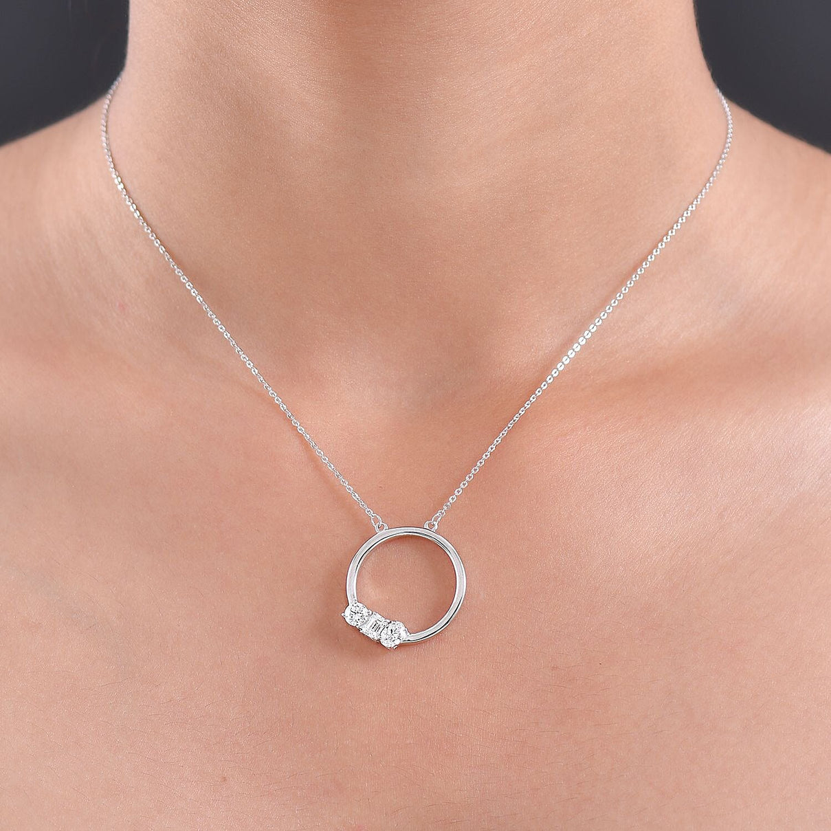 LUXURIANT Lab Grown Diamond Toi Et Moi Necklace (Size - 20) in Rhodium Overlay Sterling Silver 0.79 Ct. 8281109 2