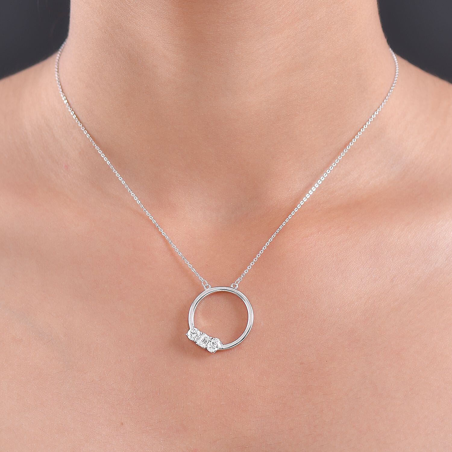 LUXURIANT Lab Grown Diamond Toi Et Moi Necklace (Size - 20) in Rhodium Overlay Sterling Silver 0.79 Ct. 8281109 2
