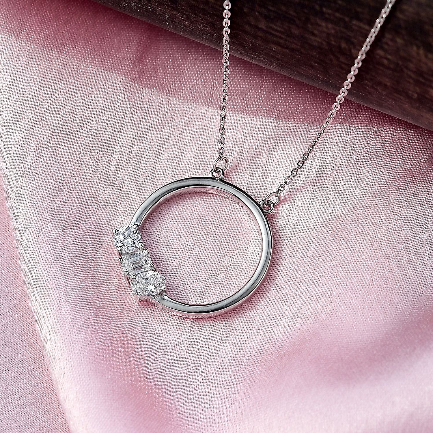 LUXURIANT Lab Grown Diamond Toi Et Moi Necklace (Size - 20) in Rhodium Overlay Sterling Silver 0.79 Ct. 8281109 3