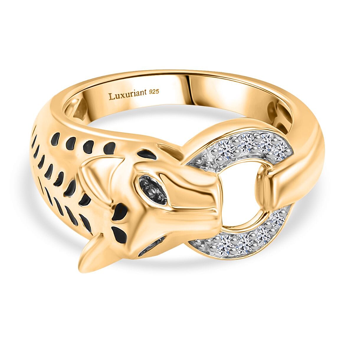 LUXURIANT Lab Grown Diamond Panther Ring in 18K Vermeil Yellow Gold Over Sterling Silver (SI-GH) 8224676 0