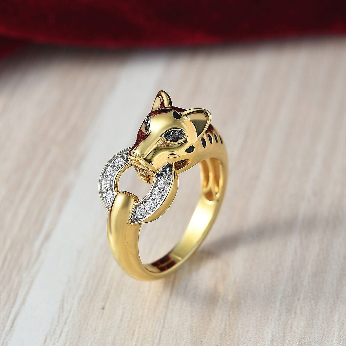 LUXURIANT Lab Grown Diamond Panther Ring in 18K Vermeil Yellow Gold Over Sterling Silver (SI-GH) 8224676 2