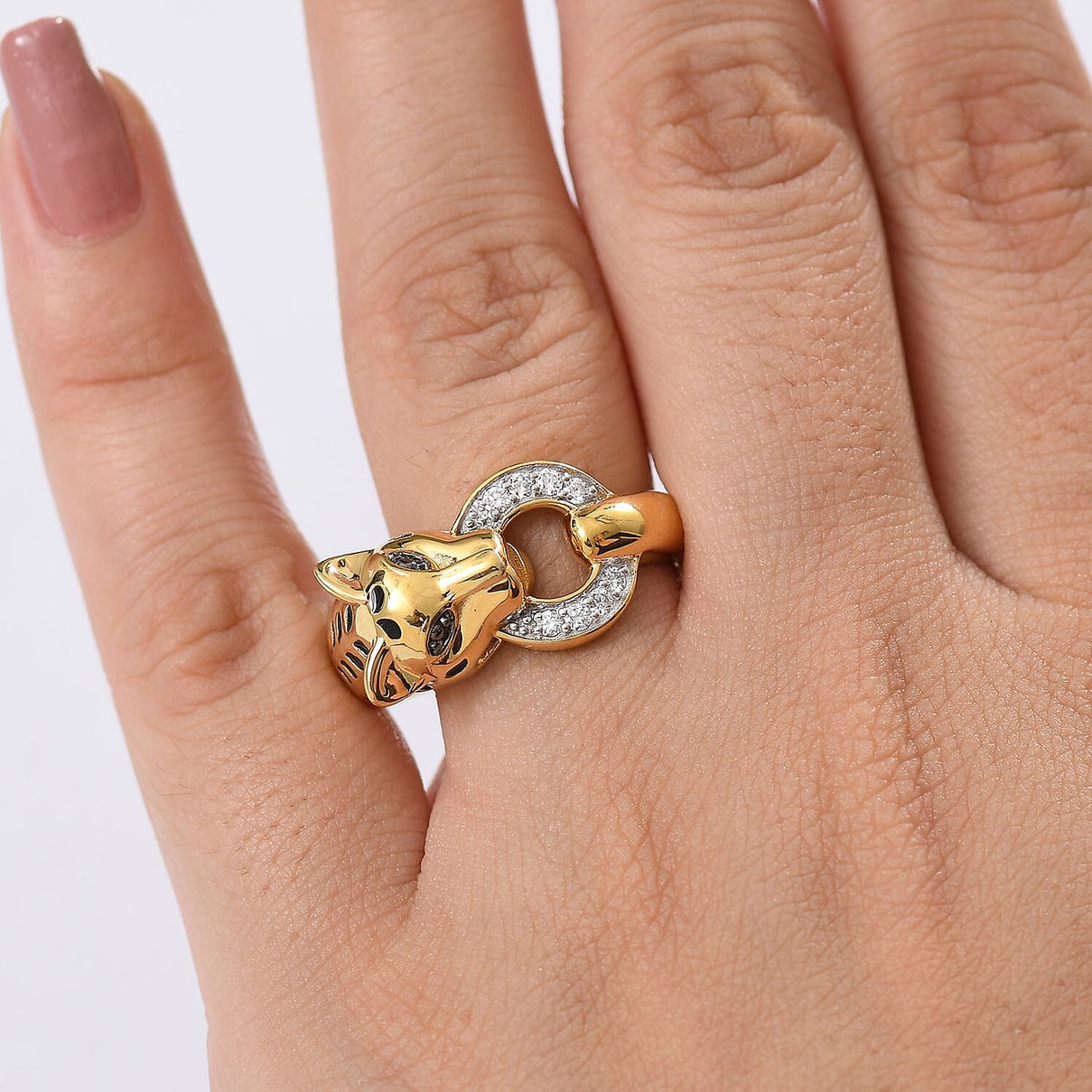 LUXURIANT Lab Grown Diamond Panther Ring in 18K Vermeil Yellow Gold Over Sterling Silver (SI-GH) 8224676 3