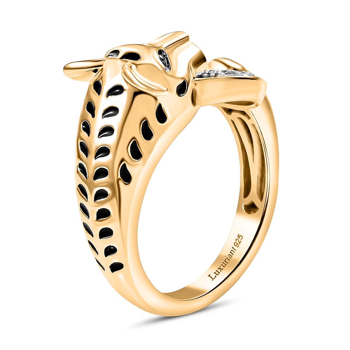LUXURIANT Lab Grown Diamond Panther Ring in 18K Vermeil Yellow Gold Over Sterling Silver (SI-GH) 8224676 4