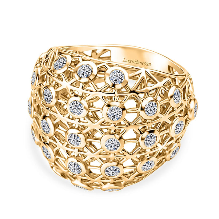 LUXURIANT 1.35 Ct. Lab Grown Diamond Lattice Dome Ring in 18K Vermeil Yellow Gold Over Sterling Silver (SI-G-H) 8516523 1