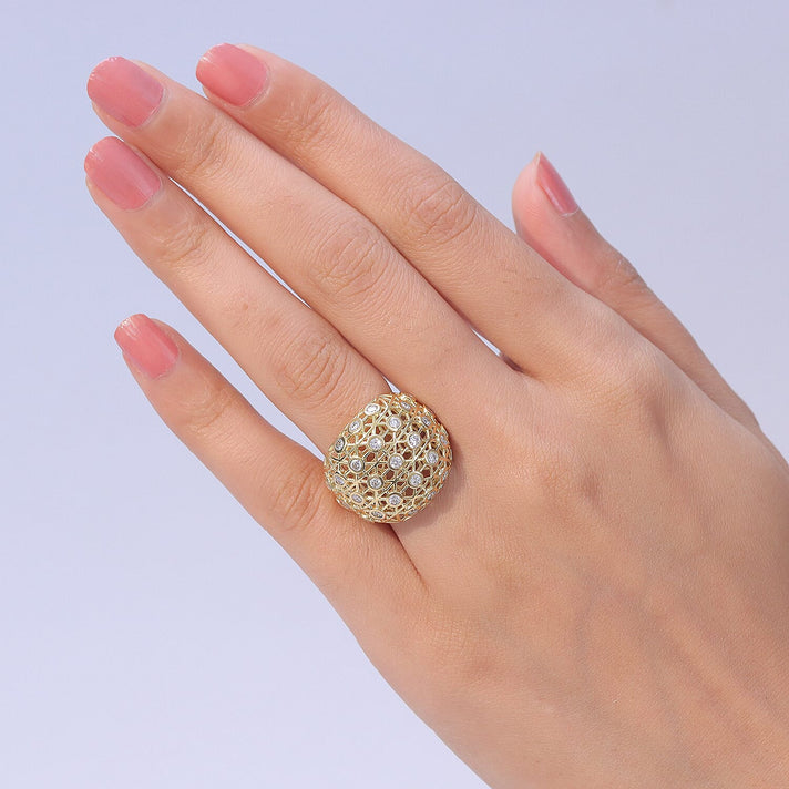 LUXURIANT 1.35 Ct. Lab Grown Diamond Lattice Dome Ring in 18K Vermeil Yellow Gold Over Sterling Silver (SI-G-H) 8516523 2