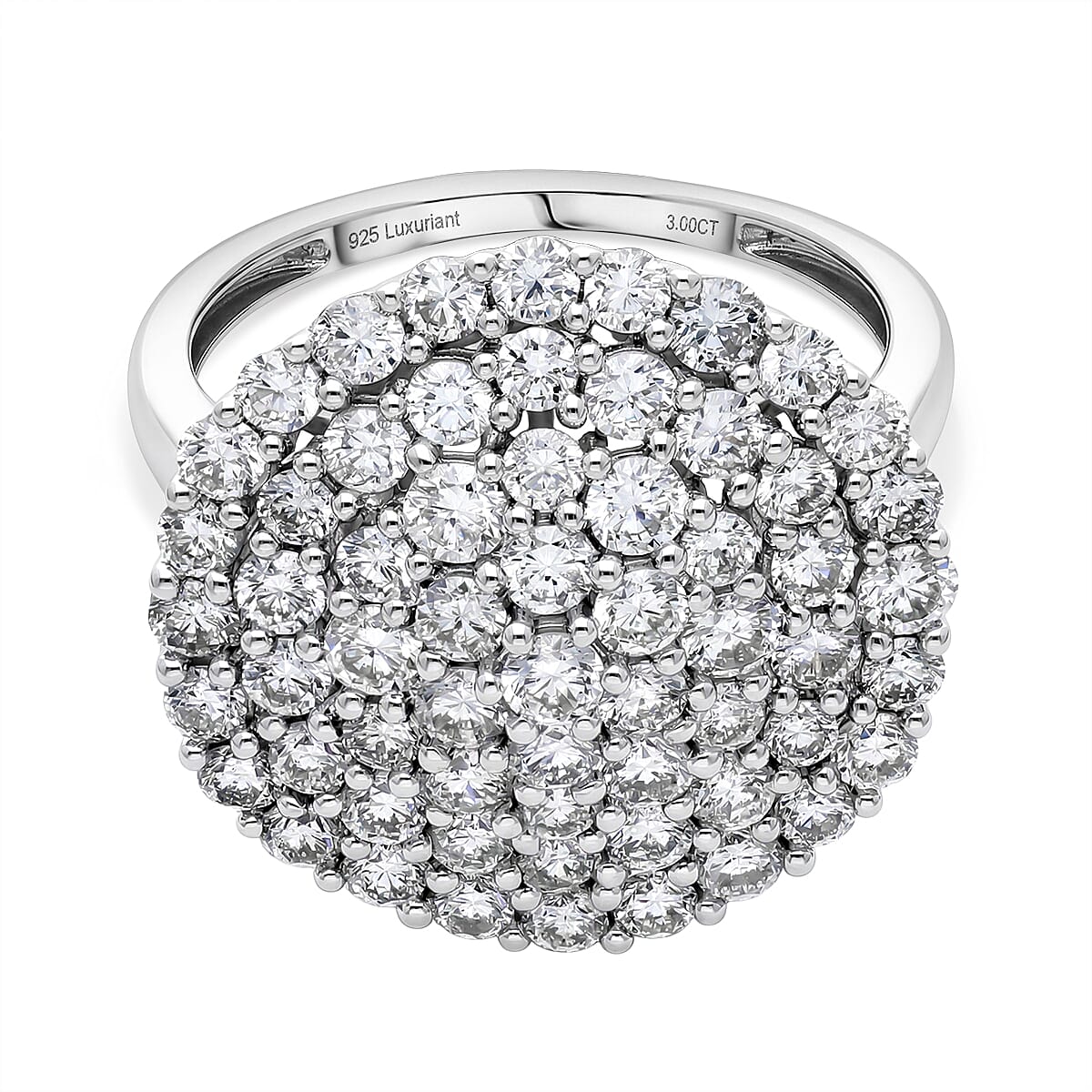 Hollywood Boulevard Collection - LUXURIANT 3 Ct. Lab Grown Diamond Cluster Ring in Platinum Overlay Sterling Silver (SI-G-H) V32618730 0