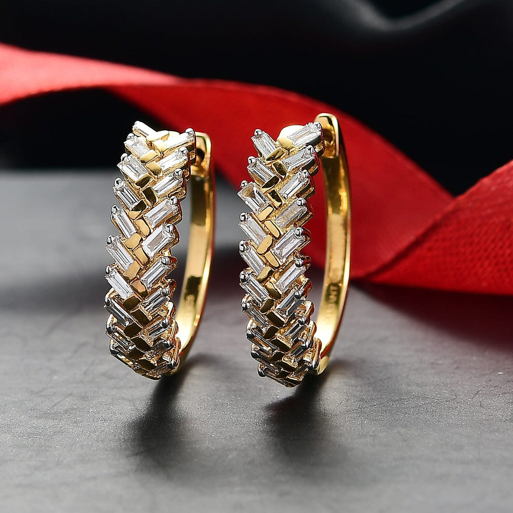 Luxuriant Lab Grown Diamond (SI-GH) Full Hoop Earring in 18K Vermeil Yellow Gold Plated Sterling Silver 0.80 Ct, Silver Wt. 4.81 Gms.