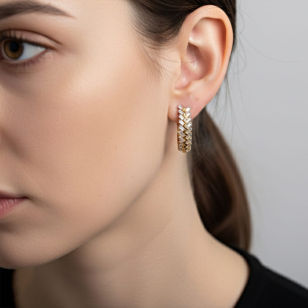 Luxuriant Lab Grown Diamond (SI-GH) Full Hoop Earring in 18K Vermeil Yellow Gold Plated Sterling Silver 0.80 Ct, Silver Wt. 4.81 Gms.