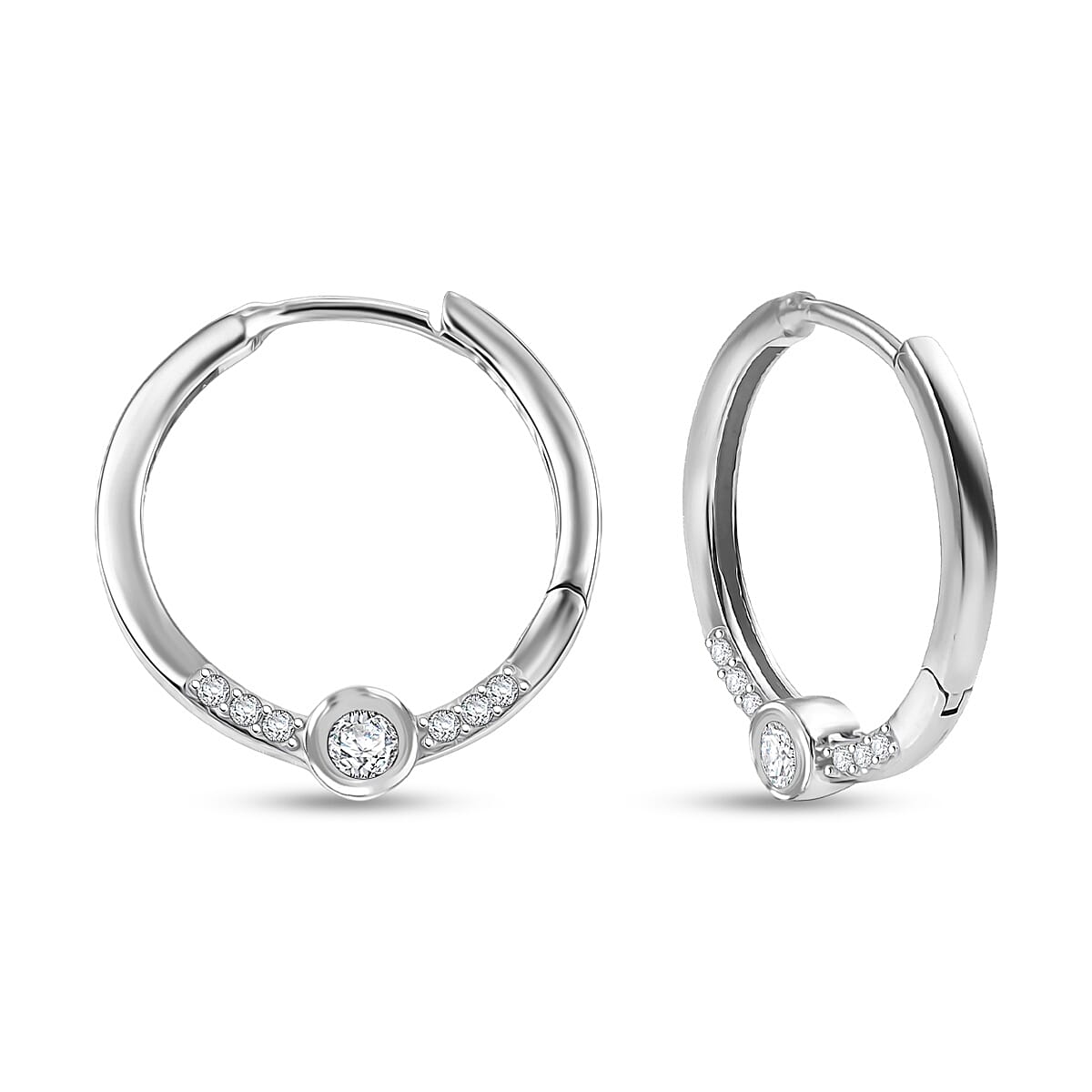 LUXURIANT Lab Grown Diamond Full Hoop Earring in Rhodium Overlay Sterling Silver 0.33 Ct. 8277645 0