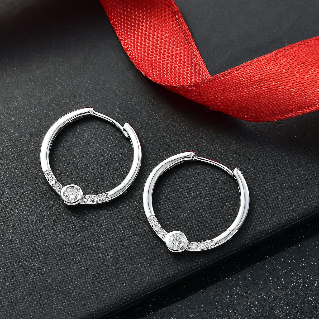 LUXURIANT Lab Grown Diamond Full Hoop Earring in Rhodium Overlay Sterling Silver 0.33 Ct. 8277645 2