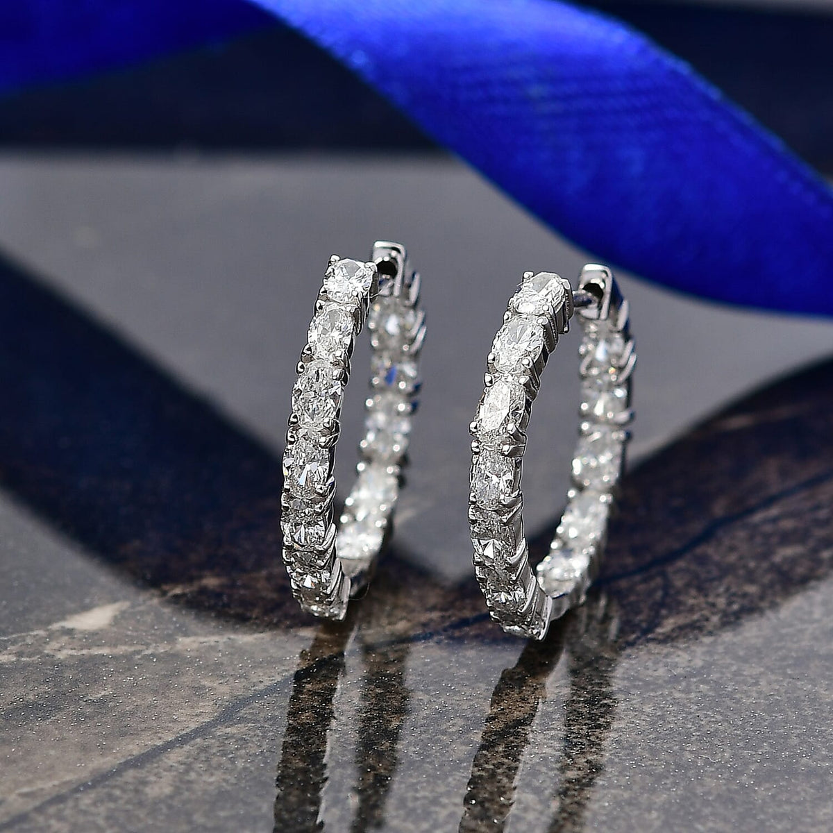LUXURIANT 2.4 Ct. Lab Grown Diamond Full Hoop Earring in Rhodium Overlay Sterling Silver (VS-EF) 8285183 2
