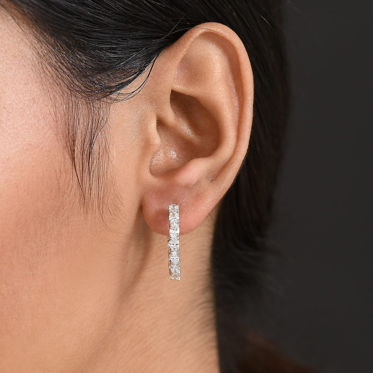 LUXURIANT 2.4 Ct. Lab Grown Diamond Full Hoop Earring in Rhodium Overlay Sterling Silver (VS-EF) 8285183 3