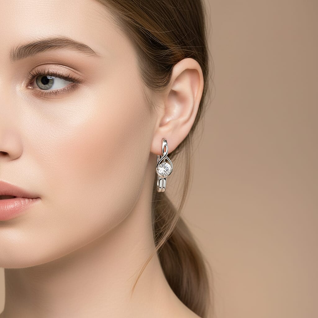 LUXURIANT 0.5 Ct. Lab Grown Diamond Hoop Earrings in Rhodium Overlay Sterling Silver 8321957 3