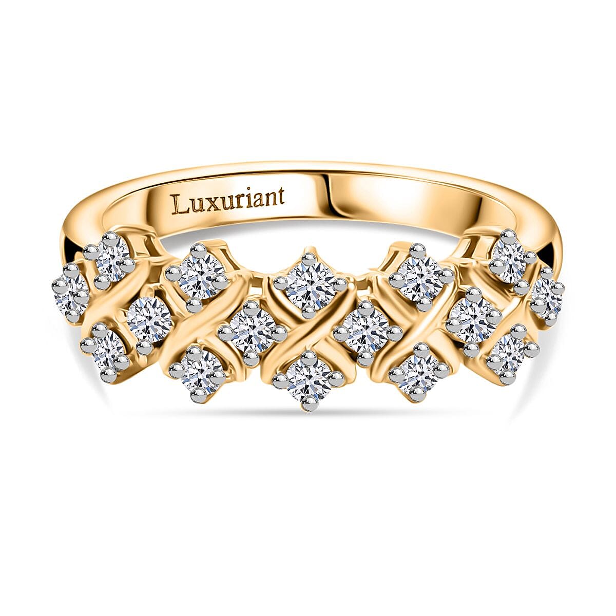 LUXURIANT 0.50 Ct. Lab Grown Diamond Half Eternity Band Ring in 18K Vermeil Yellow Gold Plated Sterling Silver (SI-GH) 8281052 0
