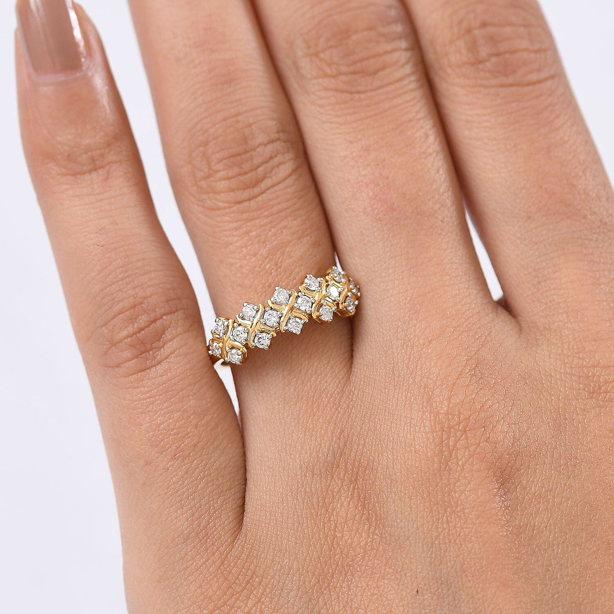 LUXURIANT 0.50 Ct. Lab Grown Diamond Half Eternity Band Ring in 18K Vermeil Yellow Gold Plated Sterling Silver (SI-GH) 8281052 3