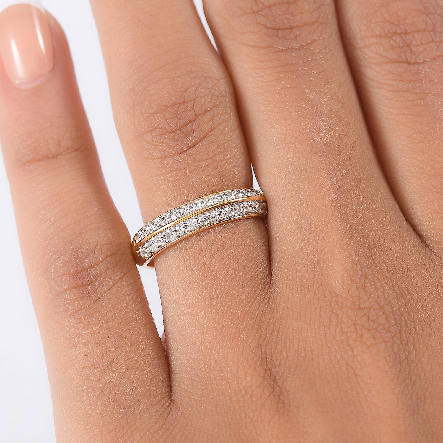 LUXURIANT 0.45 Ct. Lab Grown Diamond Half Eternity Band Ring in 18K Vermeil Yellow Gold Plated Sterling Silver 8300818 3