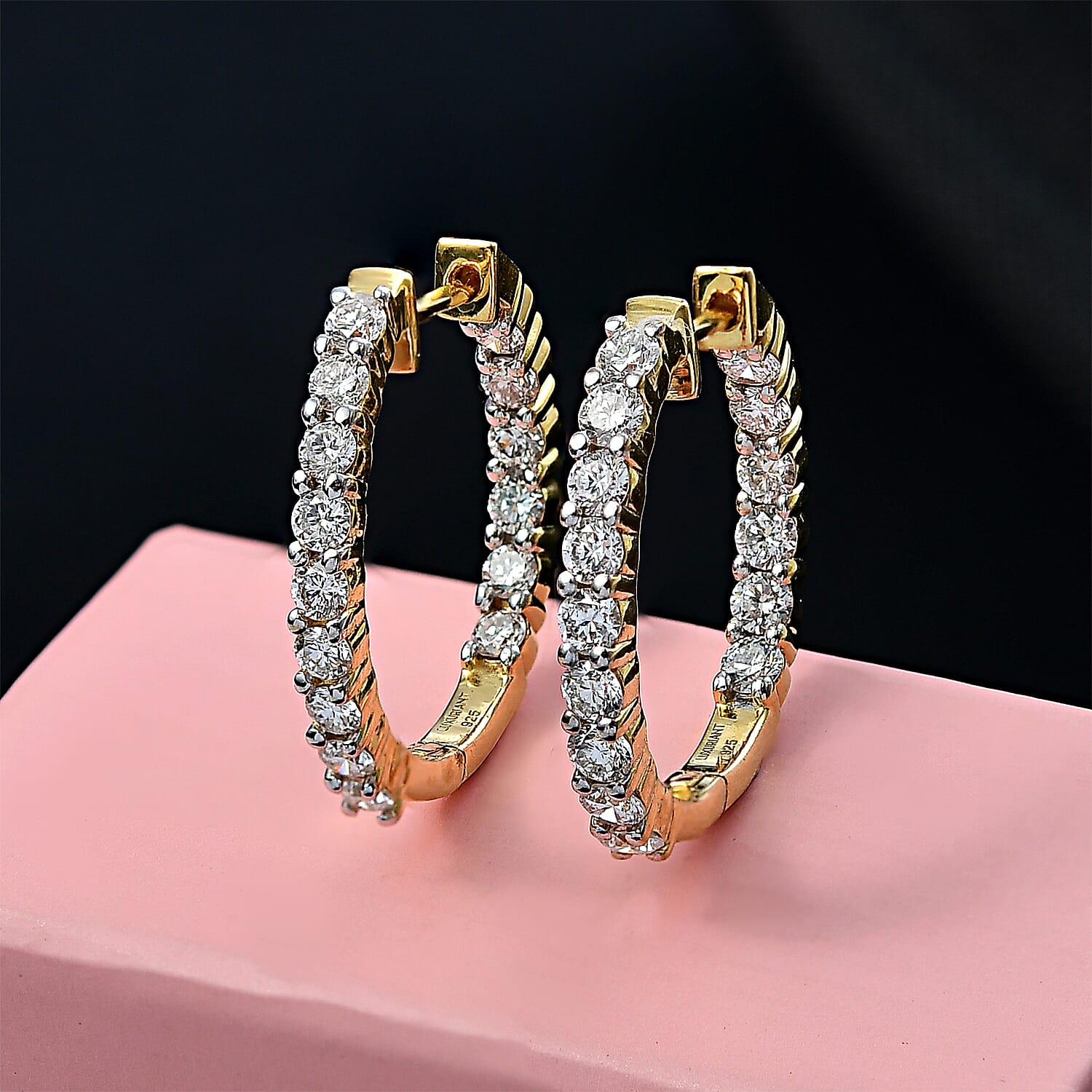 LUXURIANT 1.8 Ct. Lab Grown Diamond Hoop Earrings in 18K Vermeil Yellow Gold Plated Sterling Silver 8316322 2