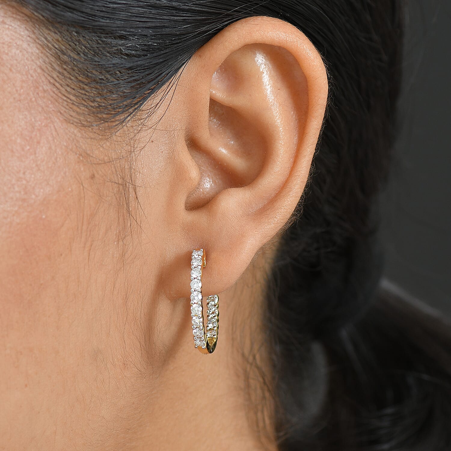 LUXURIANT 1.8 Ct. Lab Grown Diamond Hoop Earrings in 18K Vermeil Yellow Gold Plated Sterling Silver 8316322 3