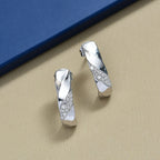 Luxuriant Lab Grown Diamond (SI-GH) J Hoop Half Hoop Earring with Push Back in Rhodium Overlay Sterling Silver 0.26 Ct.