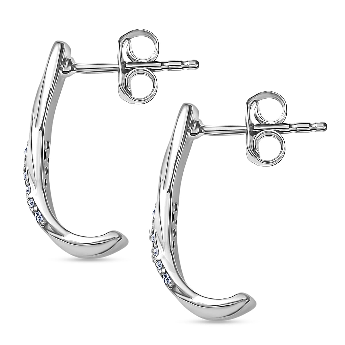 LUXURIANT Lab Grown Diamond J Hoop Half Hoop Earring in Rhodium Overlay Sterling Silver 8285167 4