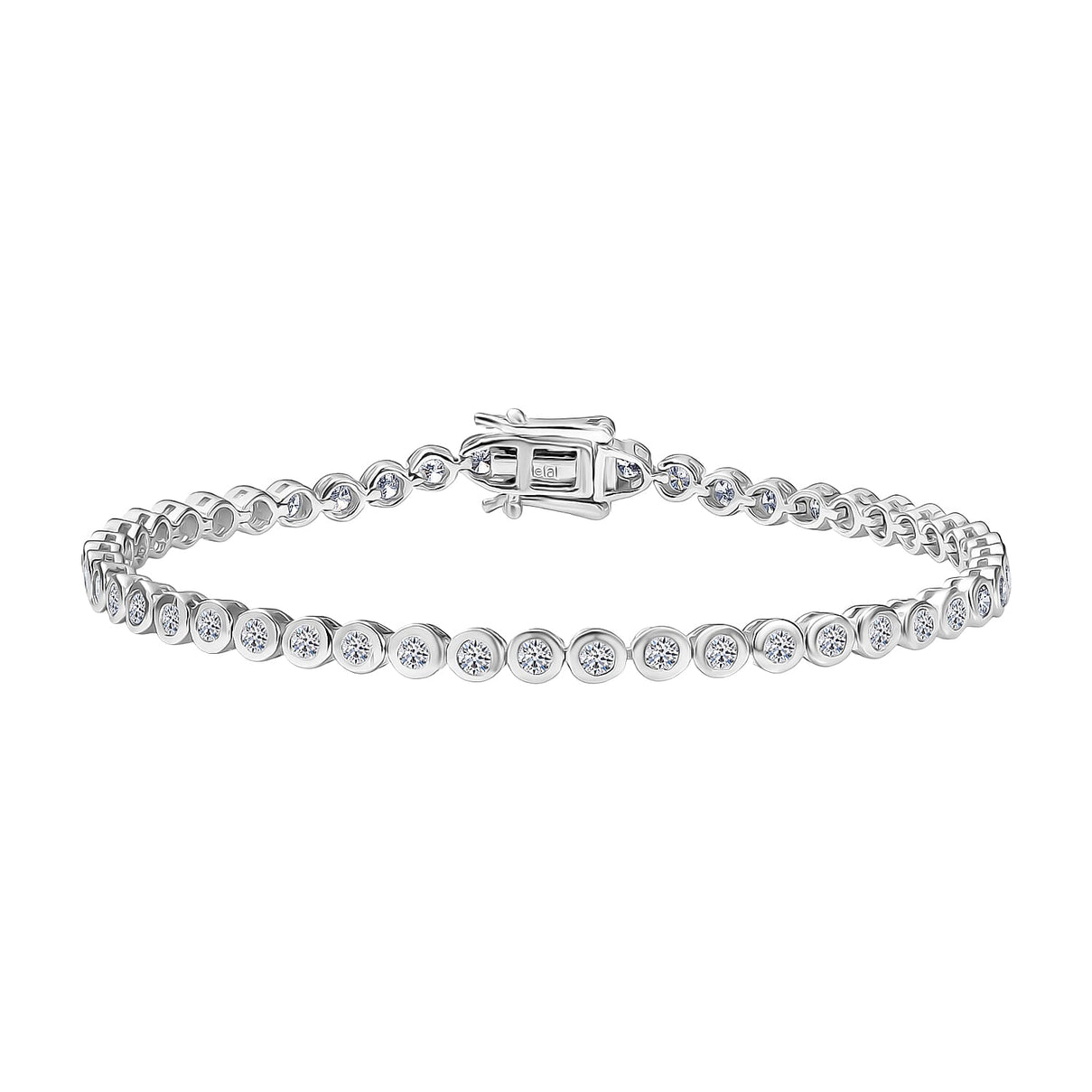 LUXURIANT 3 Ct. Lab Grown Diamond Tennis Bracelet 1 Row (Size 7.5) with GB Lock Box in Rhodium Overlay Sterling Silver (SI-GH) 8292656 0
