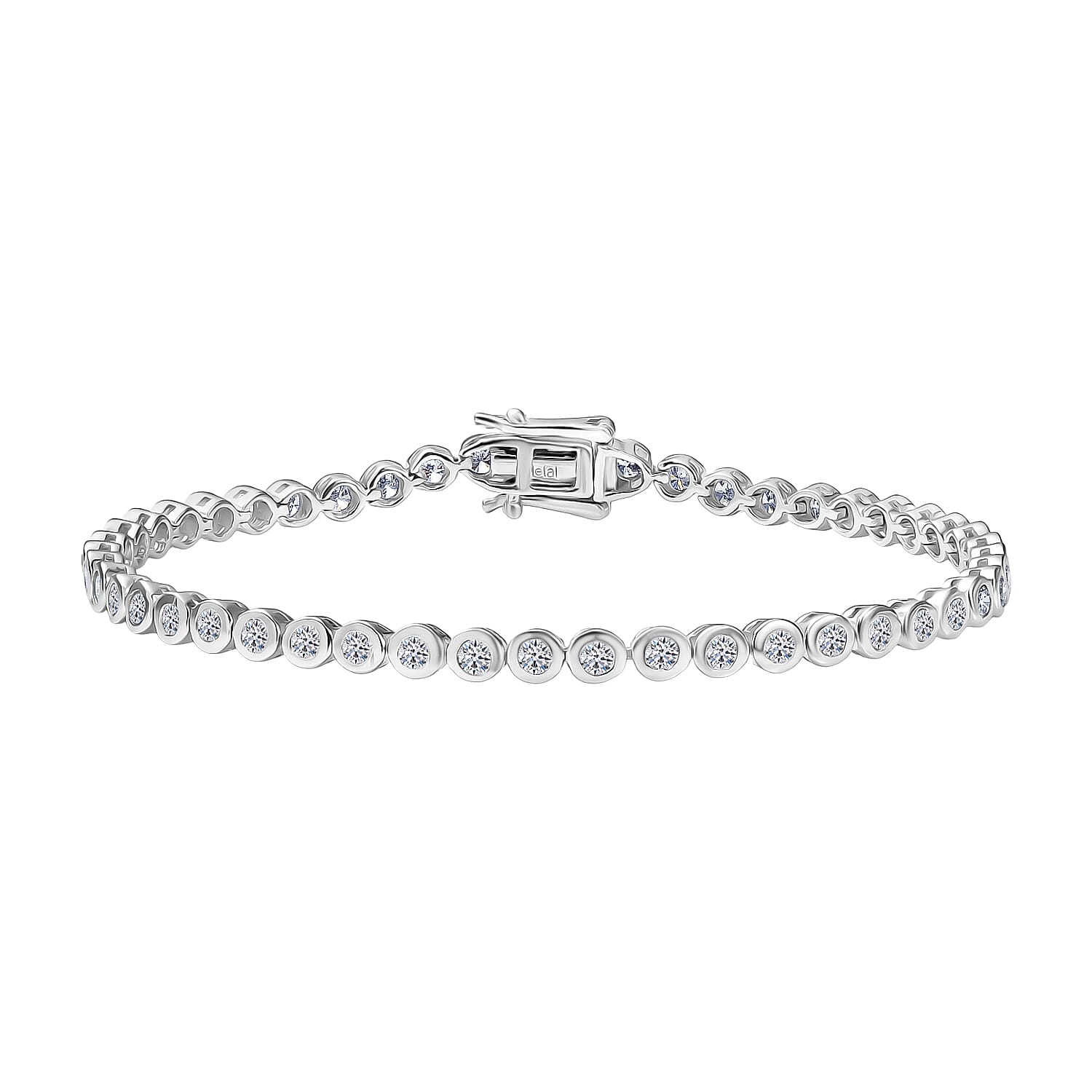LUXURIANT 3 Ct. Lab Grown Diamond Tennis Bracelet 1 Row (Size 7.5) with GB Lock Box in Rhodium Overlay Sterling Silver (SI-GH) 8292656 0