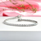 Luxuriant Lab Grown Diamond (SI-GH) Line Bracelet 1 Row (Size 7.5) with GB Lock Box in Rhodium Overlay Sterling Silver 3.06 Ct, Silver Wt. 9.32 Gms.
